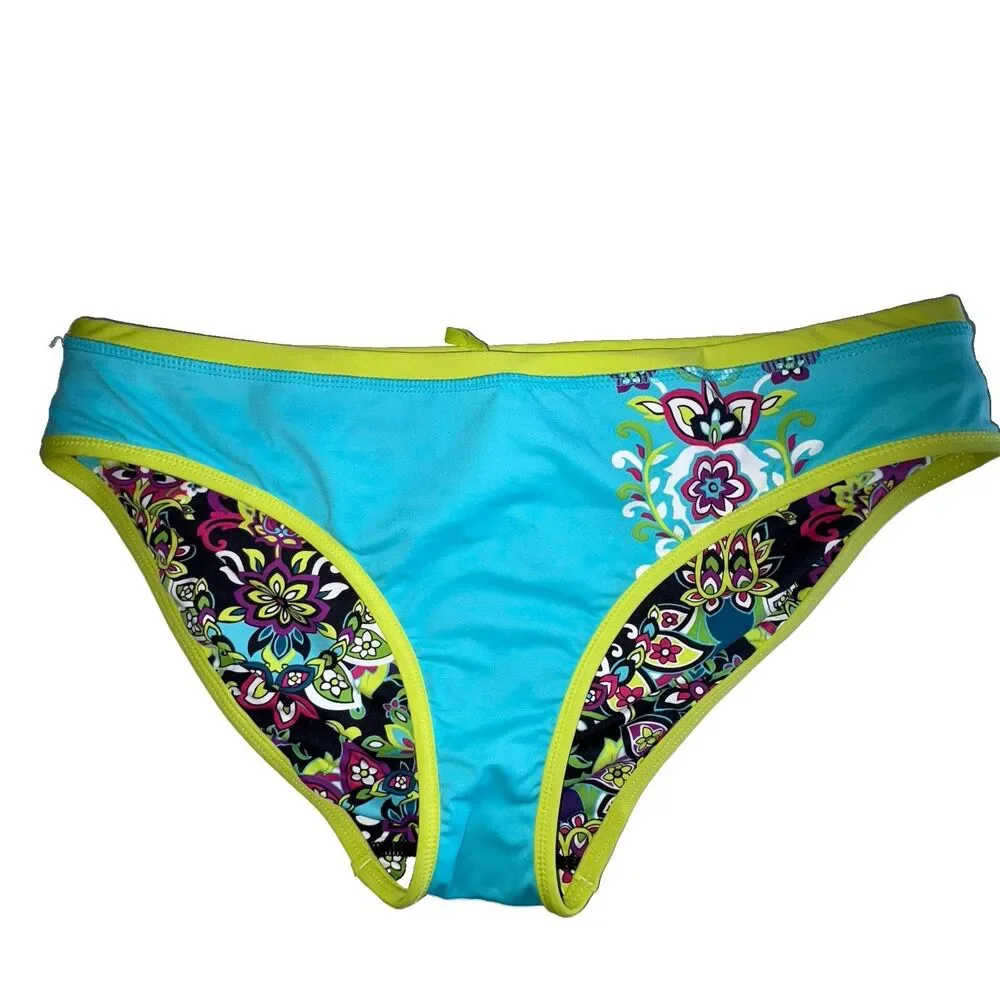 Athleta Reversible Bikini Swim Bottoms Size Medium Drawstring Waist Wildflower